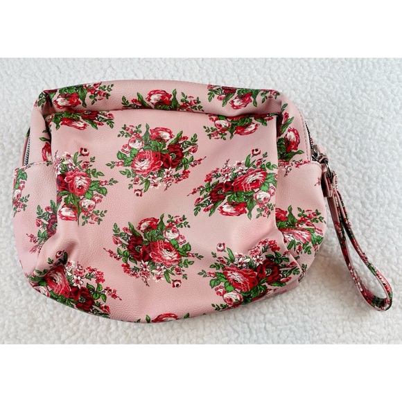 (NWOT) BETSEY JOHNSON • Pink/Multi Floral Print Faux Leather XL Cosmetic Bag - Picture 2 of 16